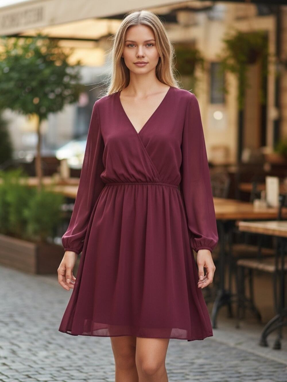 EXPRESS Women’s Small Medium Maroon Faux Wrap Long Sleeve Dress